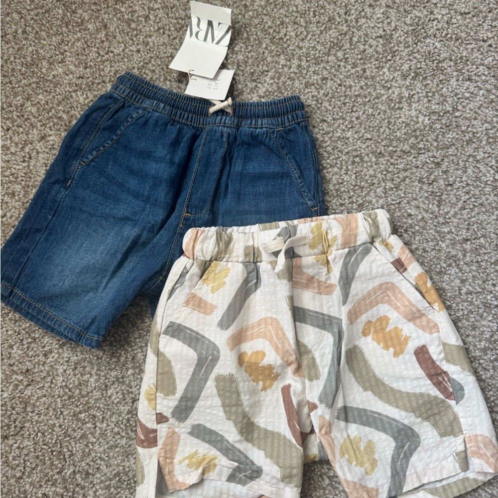 Zara Blue and Cream Casual Shorts Set